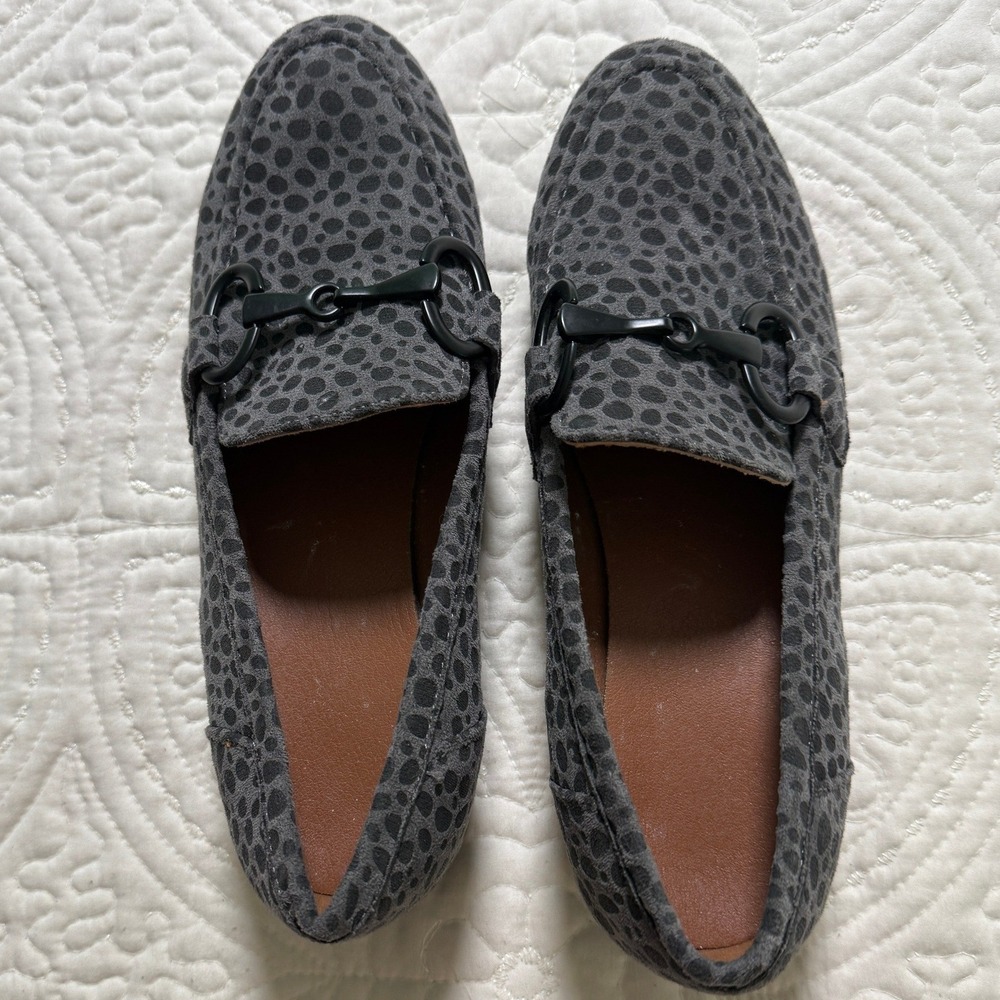 Leopard Print Loafers Womens 9 Vegan Leather Grey Black Bit Detail Slip On Shoes
